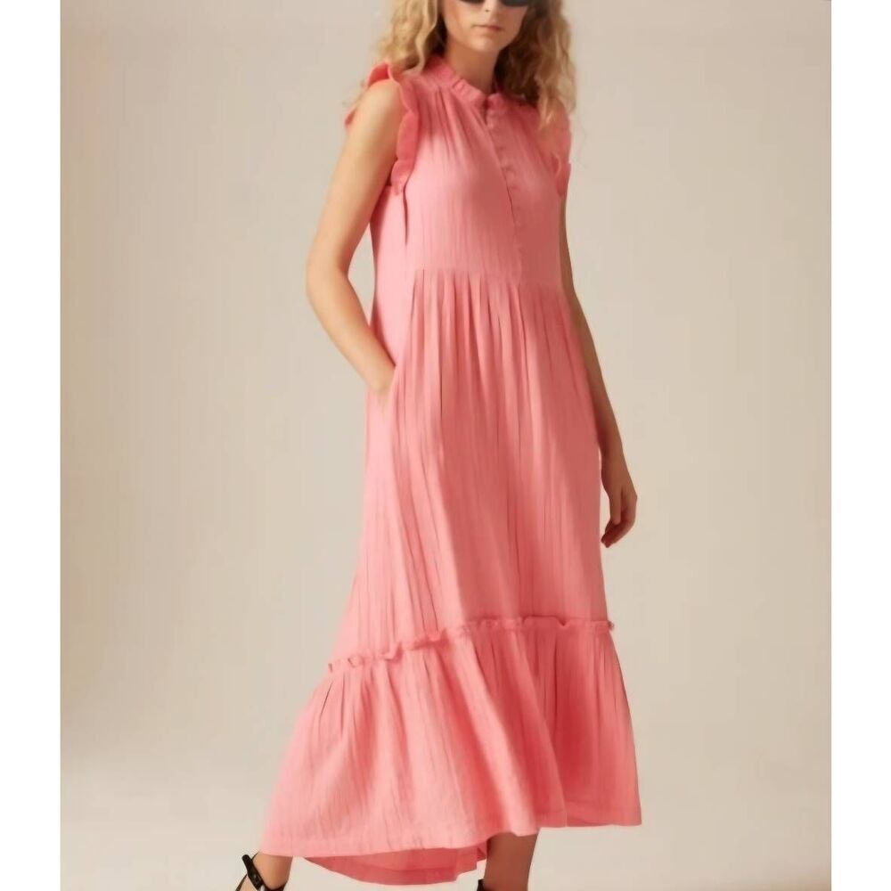 ME+EM pink Cheesecloth ruffle-trimmed cotton maxi dress sz 12